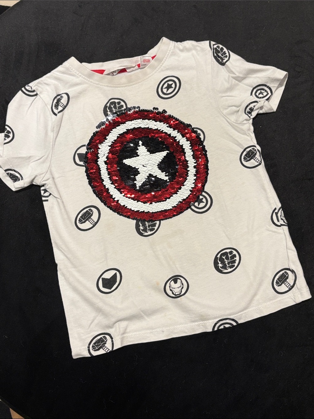 Marvel H&M Kids White Captain Shield Sequin T-Shirt